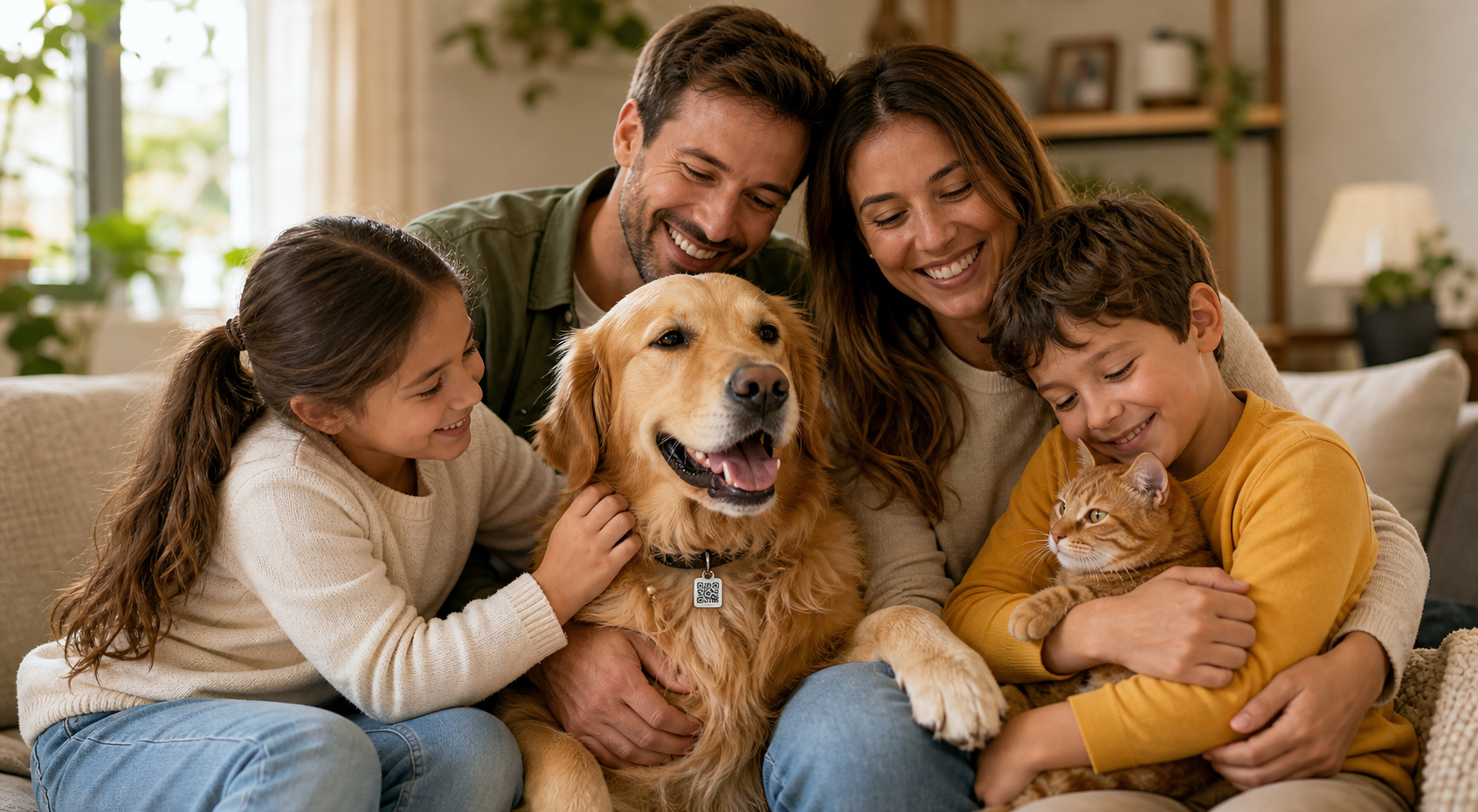 Família com cachorro e gato protegidos pela LUPET